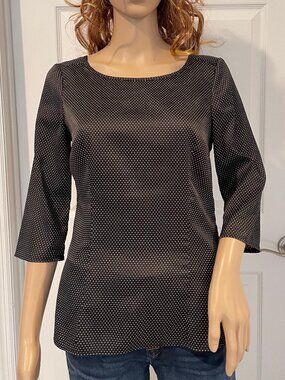 White House Black Market Pin Dot Back Zipper Top 3/4 Sleeves Size 4 EUC
